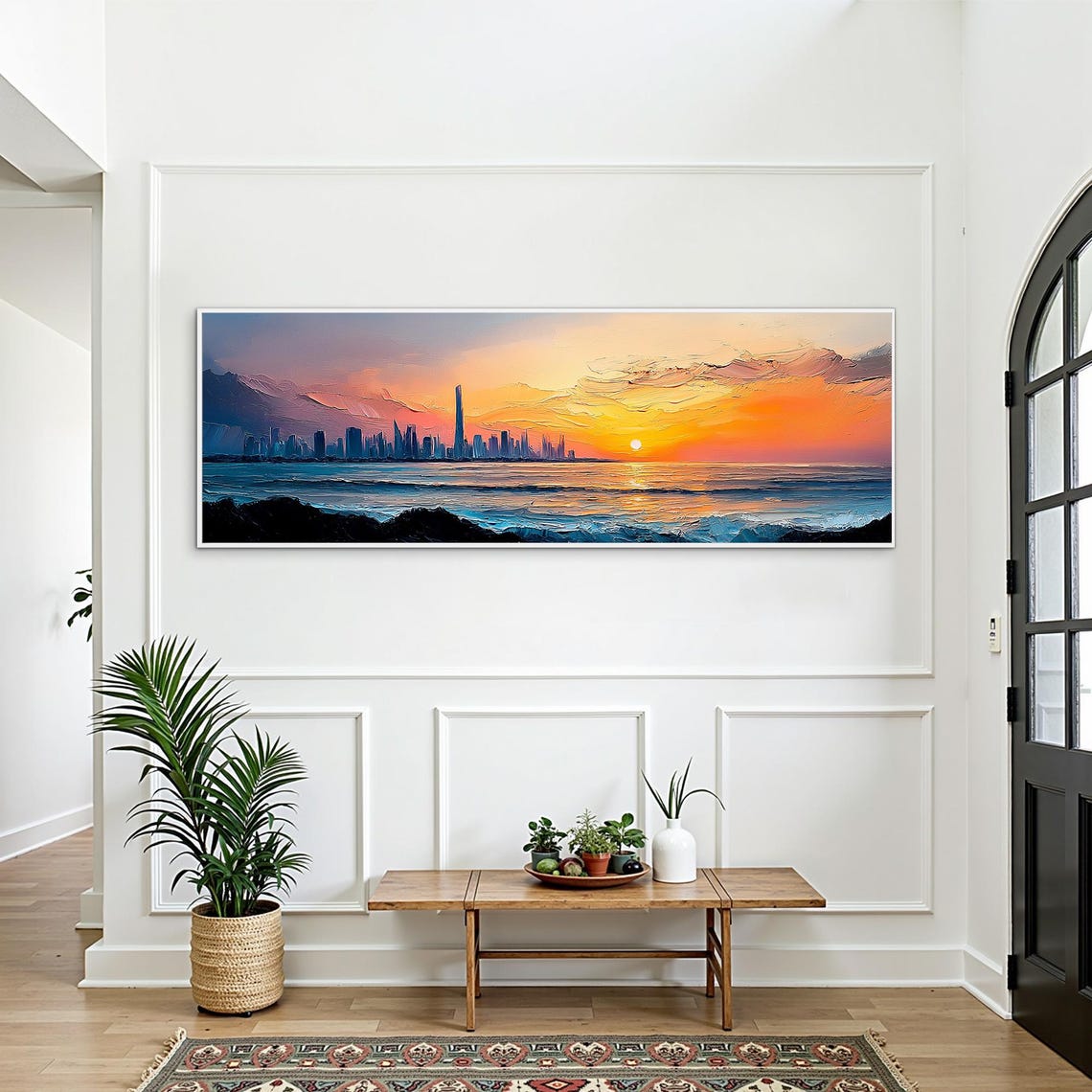 Dubai Skyline Sunset Ocean Burj Khalifa Impasto Cityscape Art Poster - Image 3