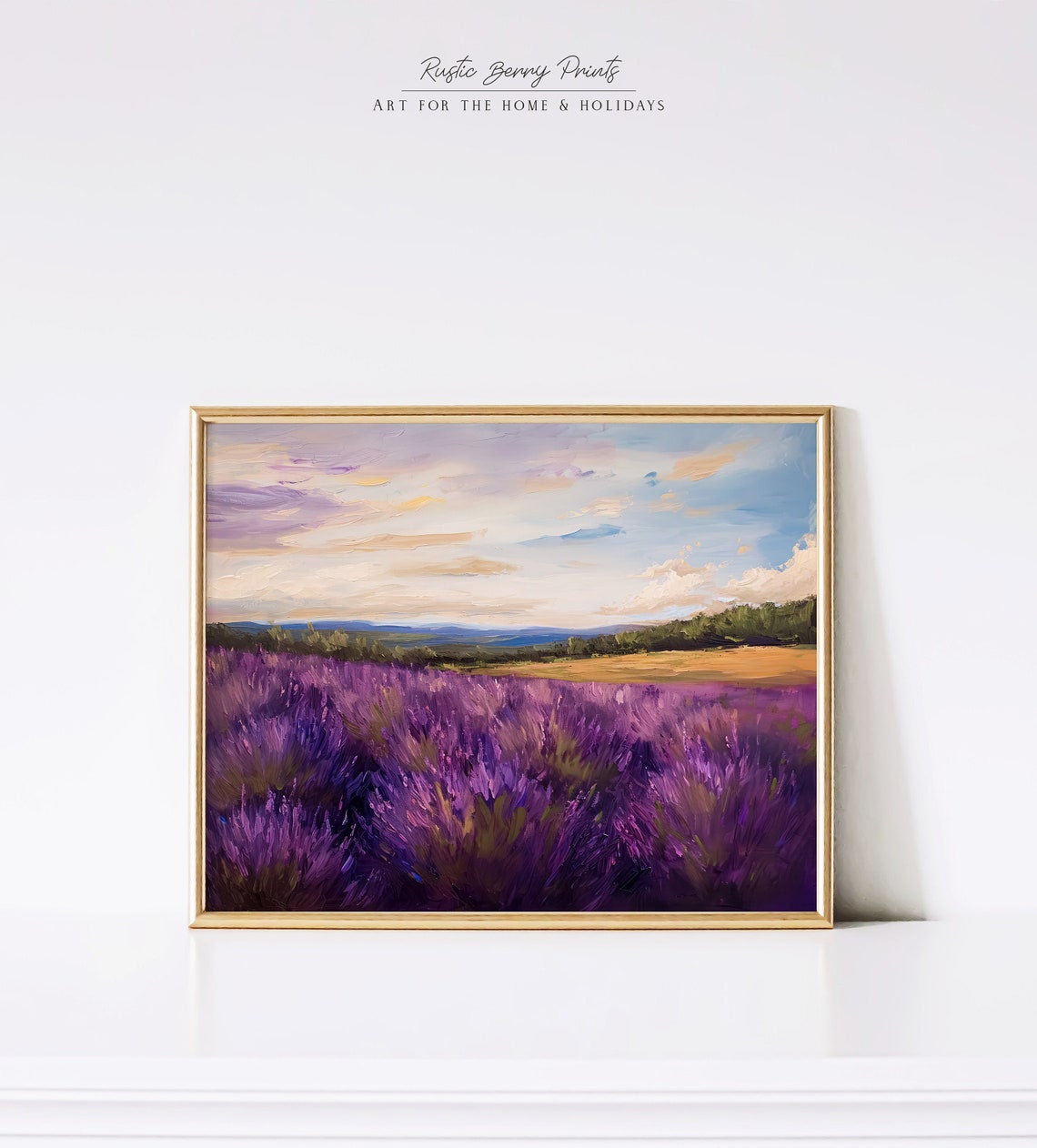 Deep Purple Lavender Field Horizon With Golden Meadow Pastel Sky Print