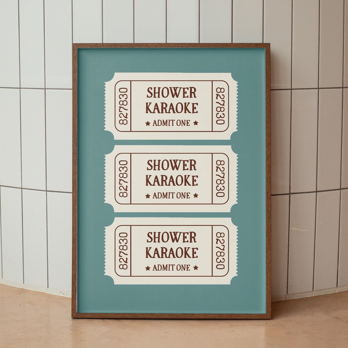 Shower Karaoke Ticket Print Bathroom Retro Pink Blue Singing Funny Wall Art Vintage Trendy Home Decor