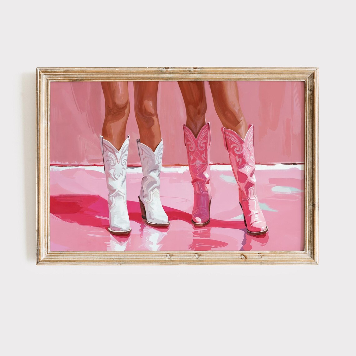 Pink And White Cowgirl Boots Retro Country Glam Art Print