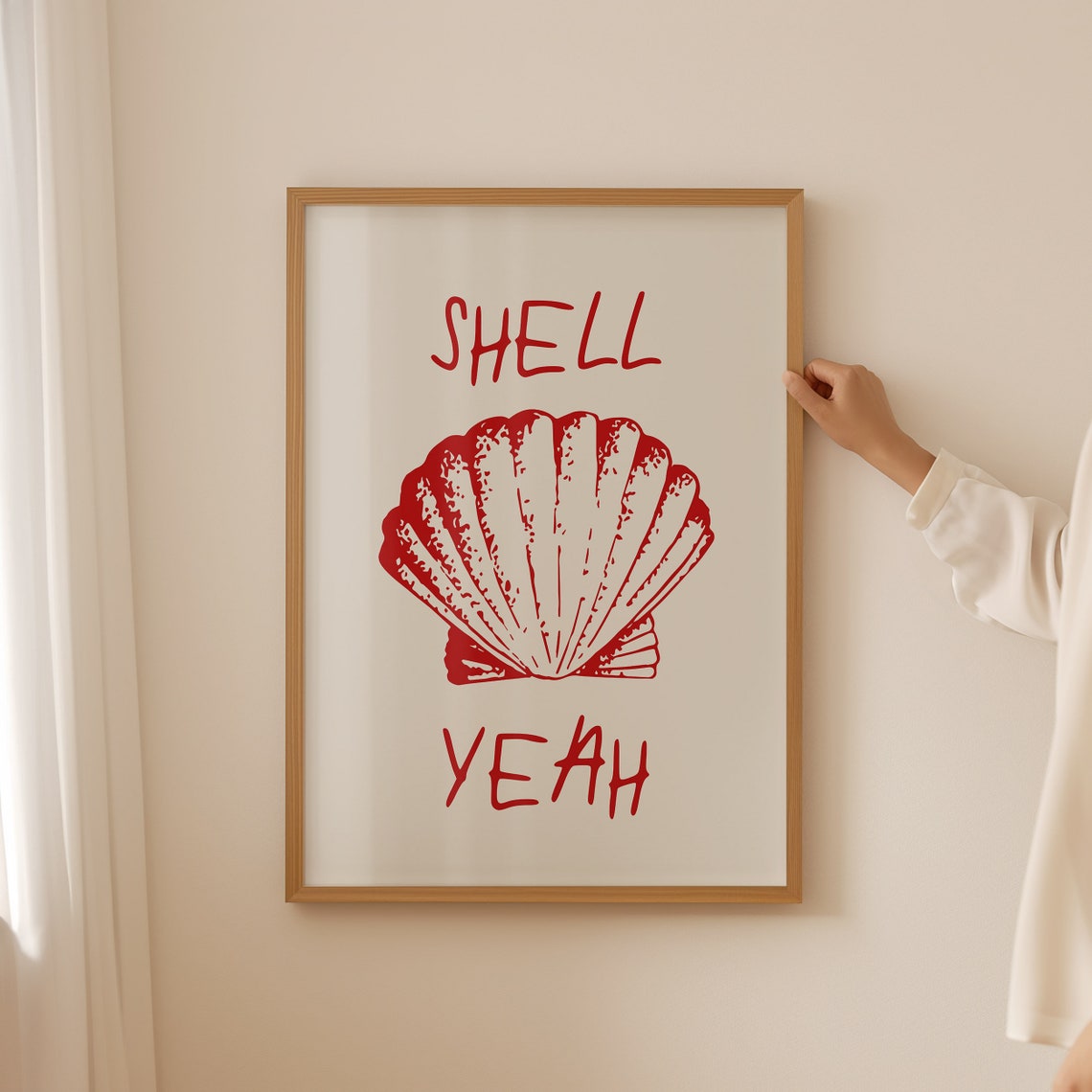 Shell Yeah Red Scallop Shell Beach Quote Kitchen Decor Poster - Image 5