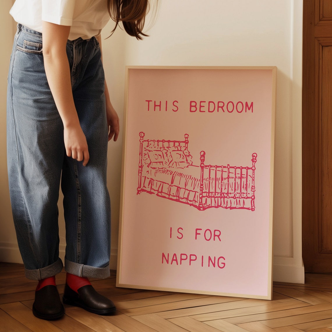 This Bedroom Is For Napping Pink Bed Sleep Quote Home Decor Poster - Image 3