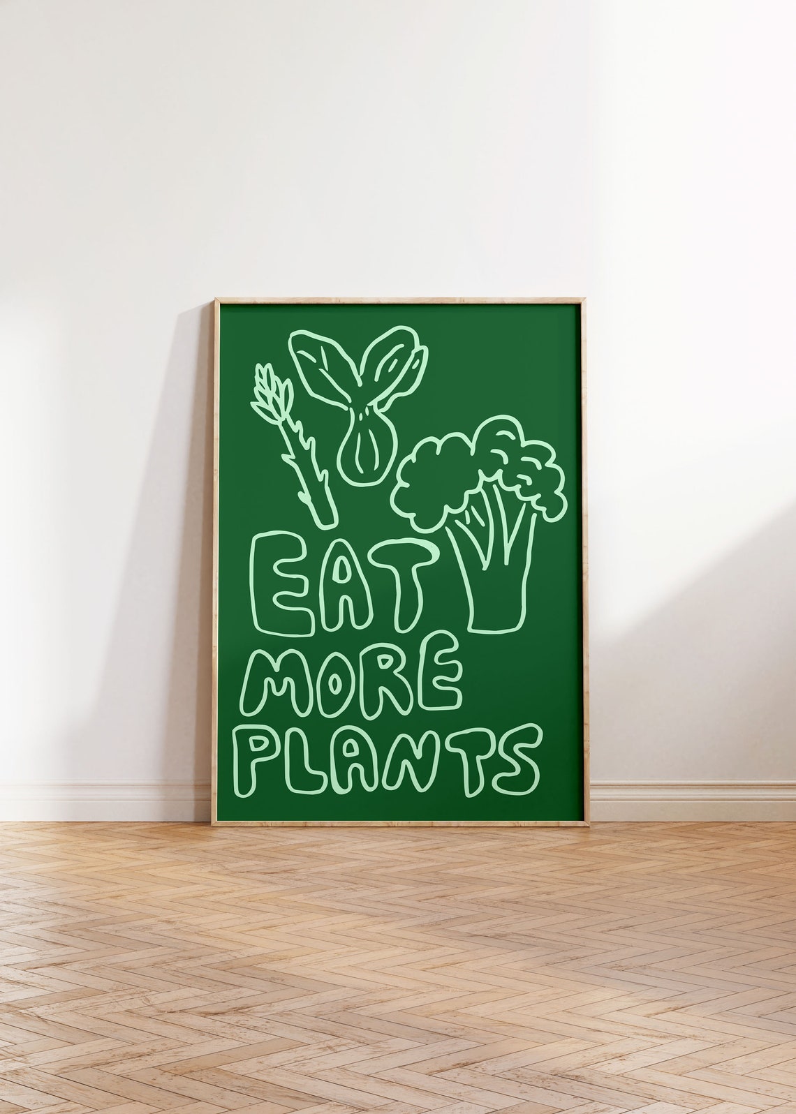 Eat More Plants Green Veggie Line Art Dark Green Kitchen Poster - Image 2