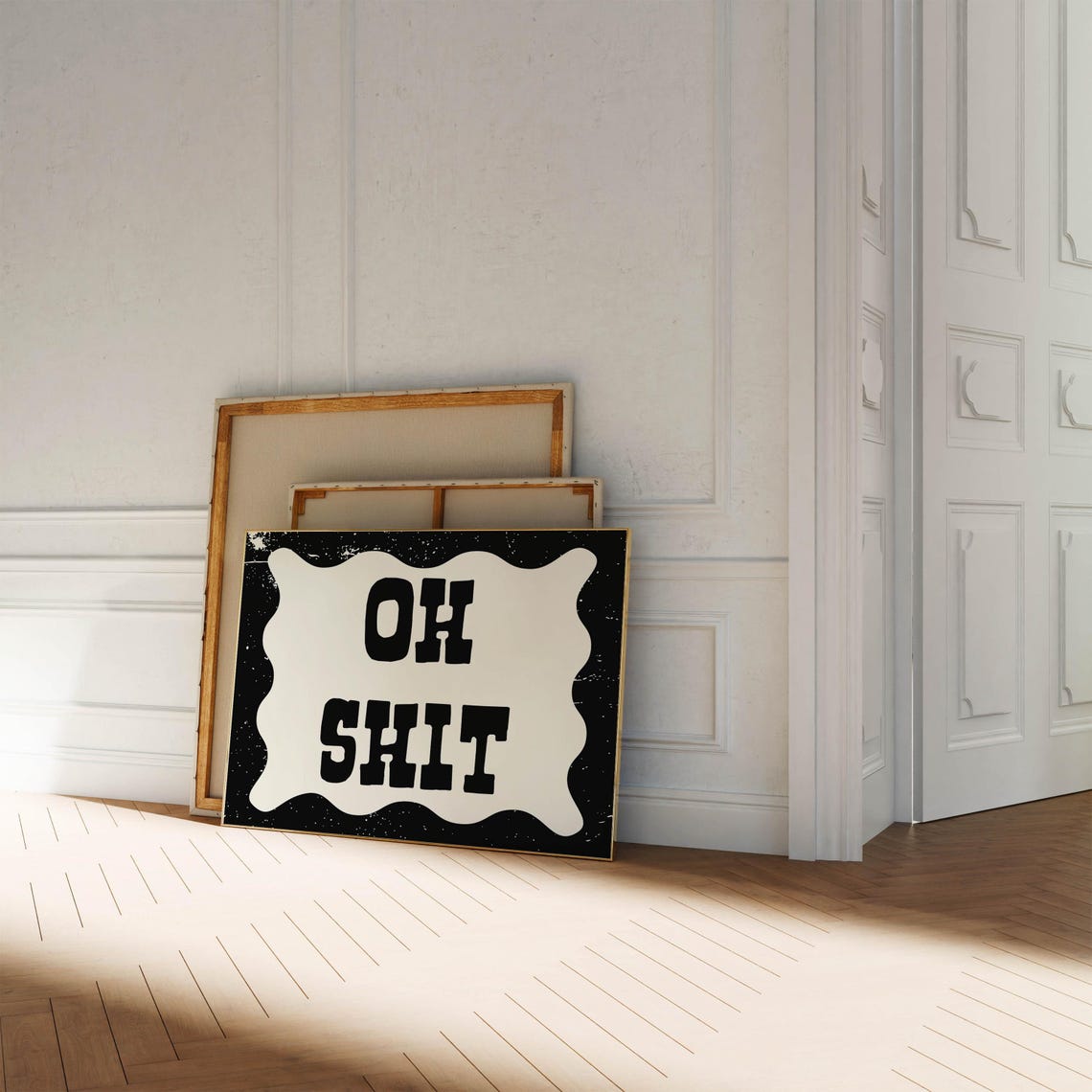 Cheeky Oh Shit Curse Word Black Wavy Border Retro Quote Print - Image 3
