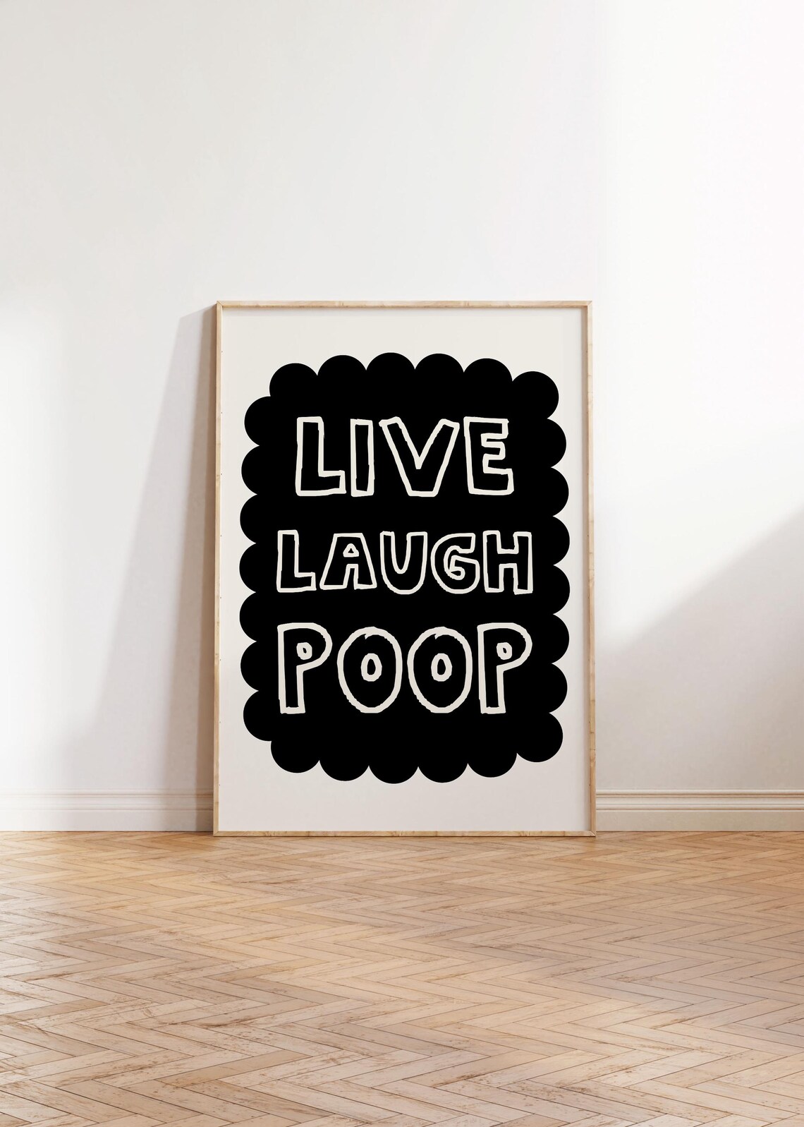 Live Laugh Poop Funny Bathroom Quote Black Retro Decor Scallop Poster - Image 2