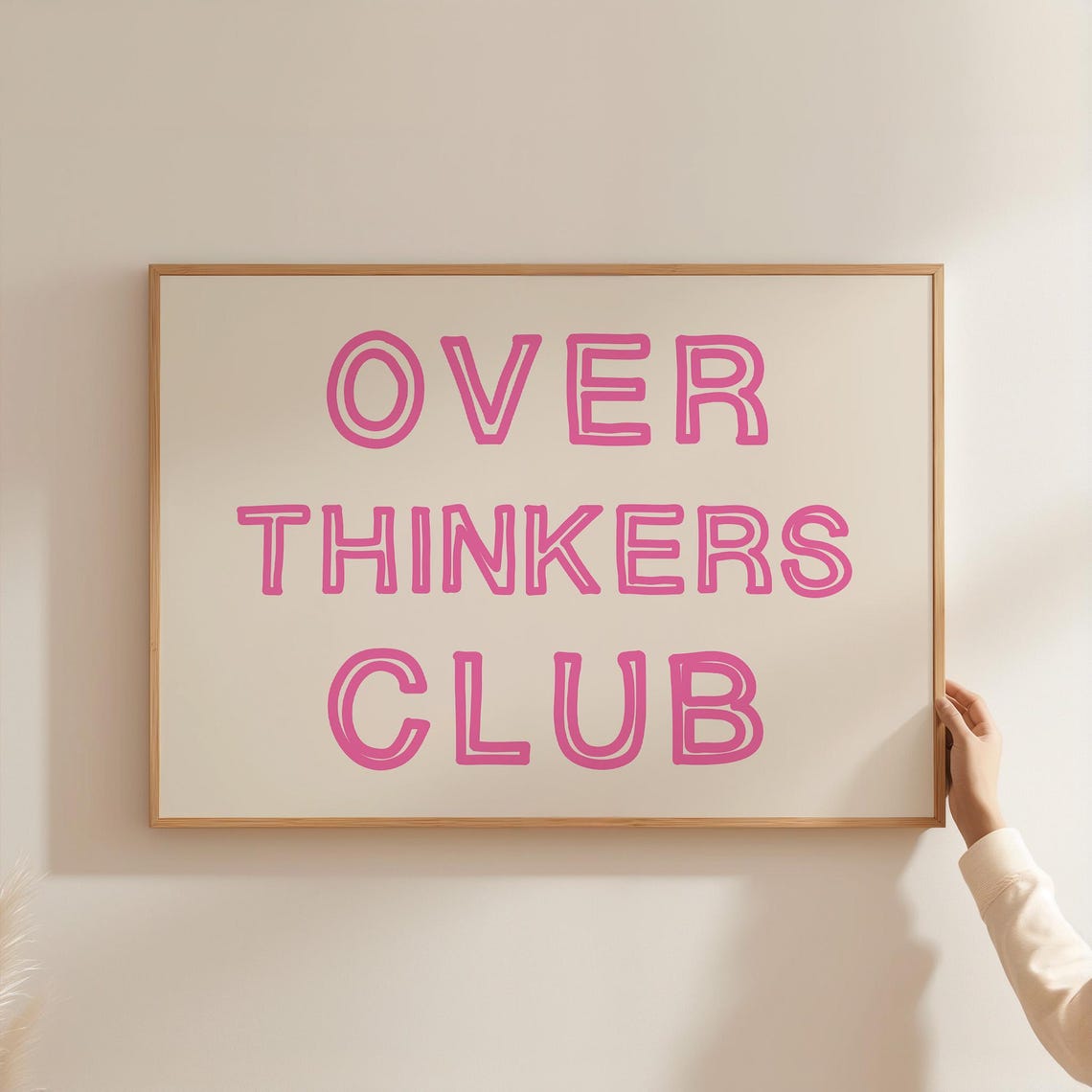 Funny Over Thinkers Club Pink Hand Lettered Retro Quote Wall Art