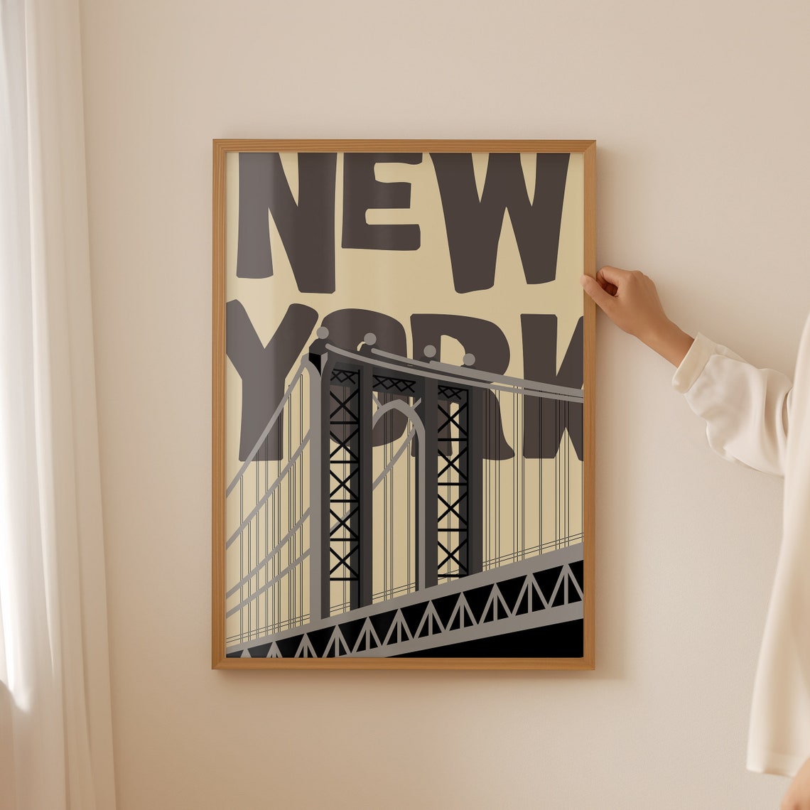 New York Vintage Travel Suspension Bridge Bold Typography Poster - Image 4