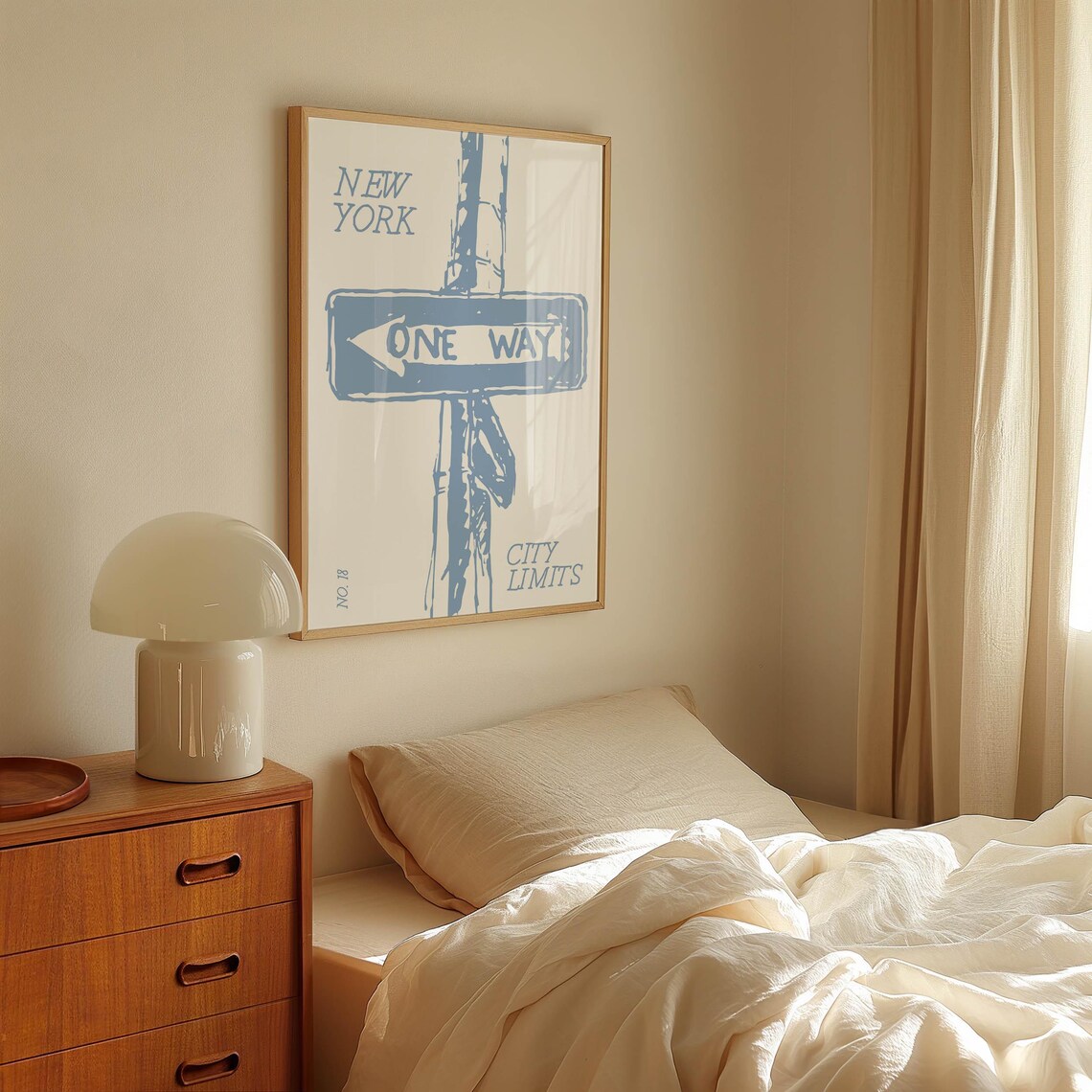 New York One Way Street Sign Retro Blue Minimalist Wall Poster - Image 2