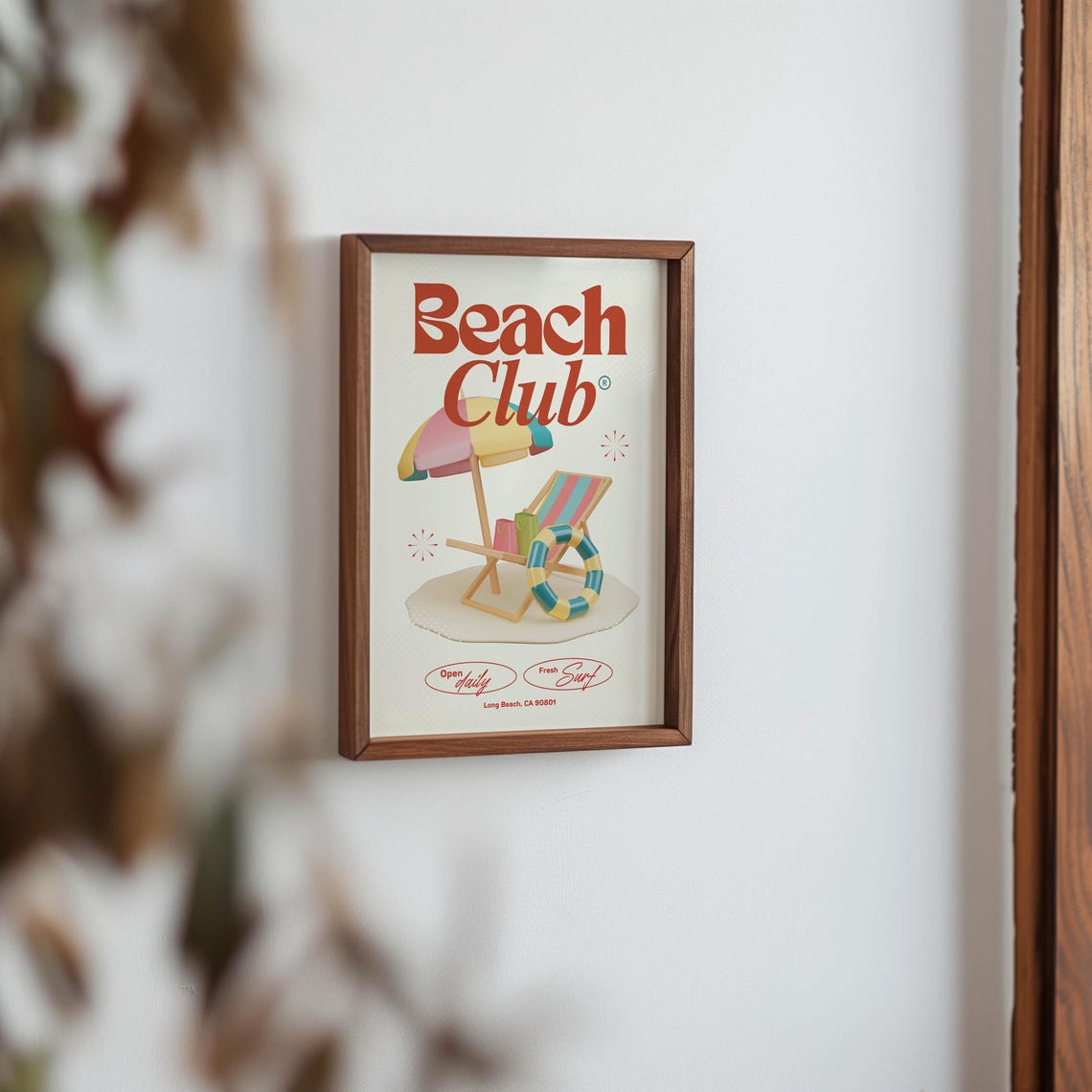 Beach Club Retro Long Beach California Surf Umbrella Wall Poster - Image 2