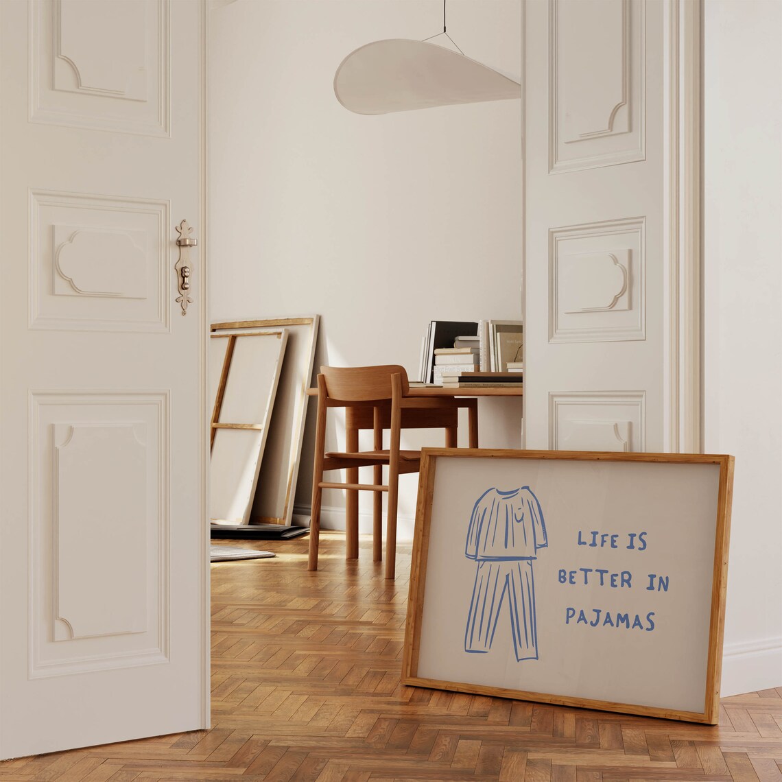 Life Is Better in Pajamas Blue Line Art Bedroom Cozy Wall Poster - Image 2
