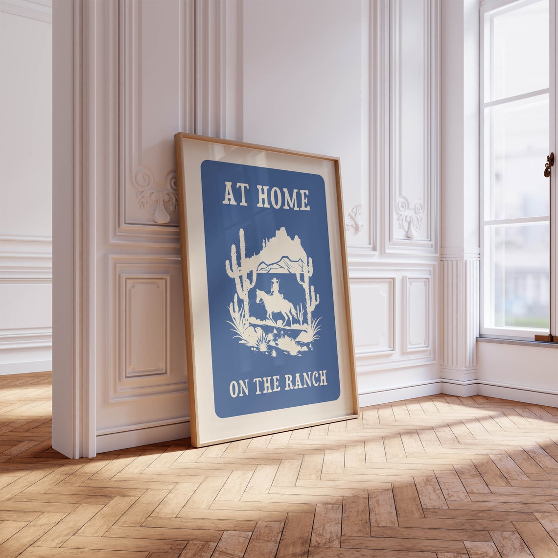 At Home On The Ranch Blue Cowboy Desert Western Quote Poster - Image 5