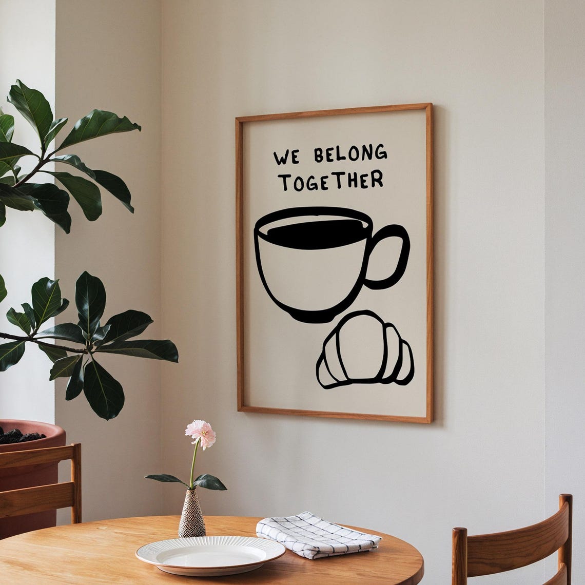 We Belong Together Coffee Croissant Bold Black Kitchen Art Poster - Image 5