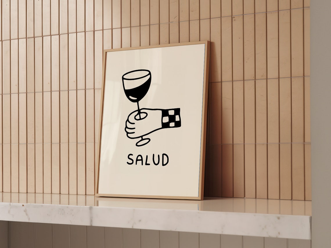 Salud Wine Glass Toast Bold Black Hand Graphic Bar Party Poster - Image 5