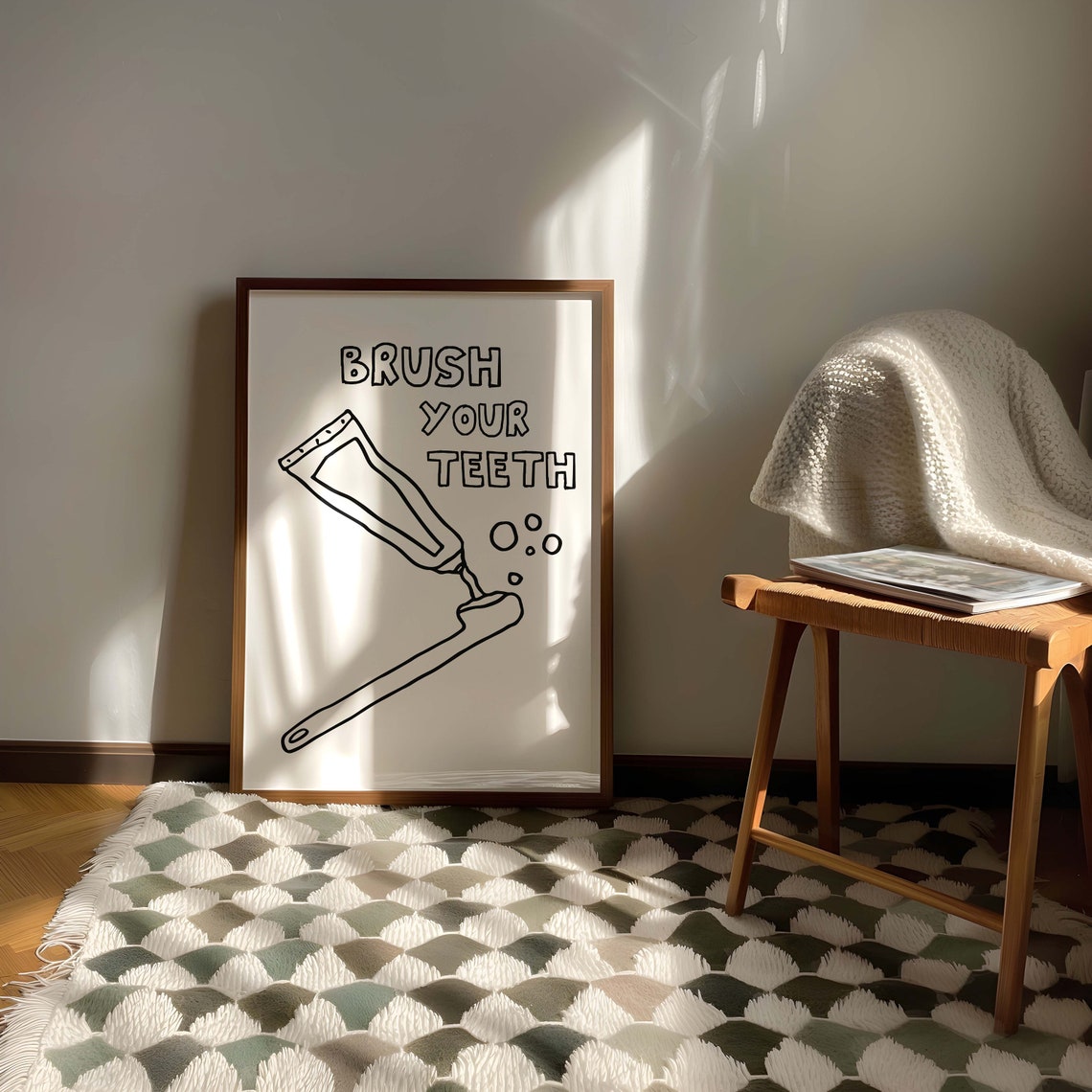 Brush Your Teeth Toothpaste Line Art Funny Bathroom Decor Poster - Image 3