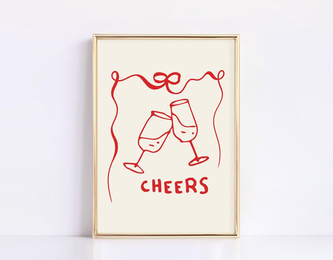 Cheers Red Clinking Glasses Celebration Bar Party Wall Poster