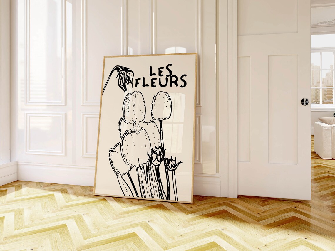 Les Fleurs Black Tulip Botanical Ink Drawing French Floral Art Poster - Image 4