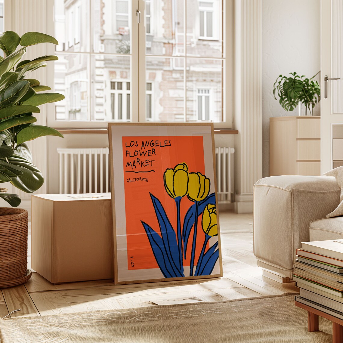 Los Angeles Flower Market California Bold Tulip Orange Art Poster - Image 2