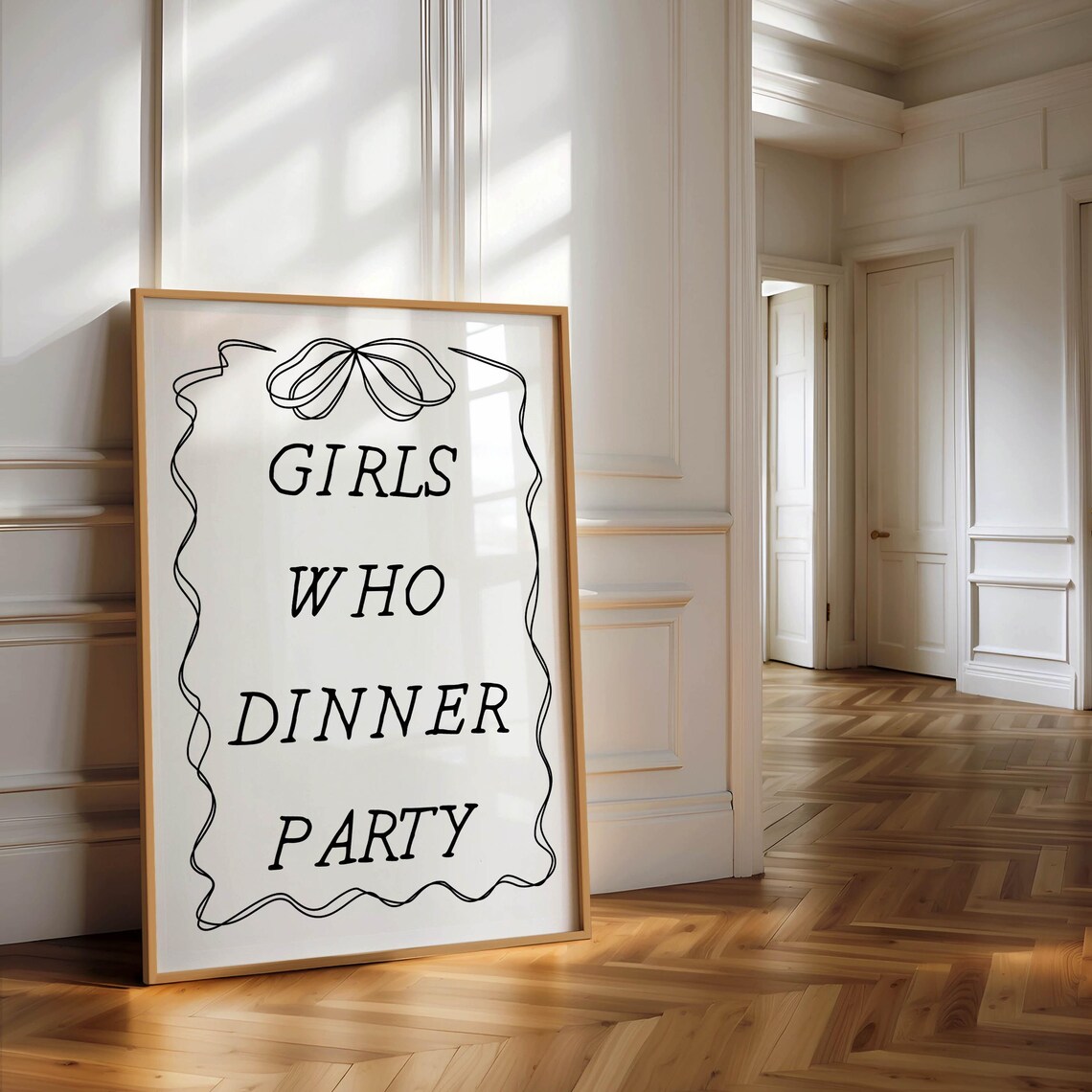 Girls Who Dinner Party Vertical Poster Black Ribbon Bow Typography Art - Image 2
