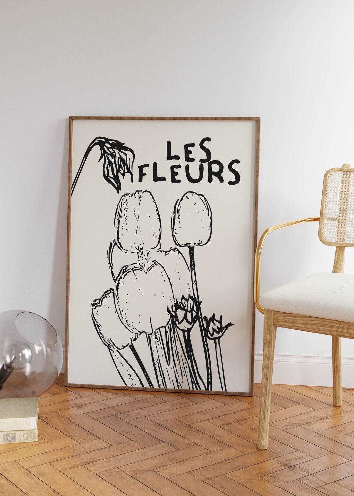 Les Fleurs Black Tulip Botanical Ink Drawing French Floral Art Poster - Image 5