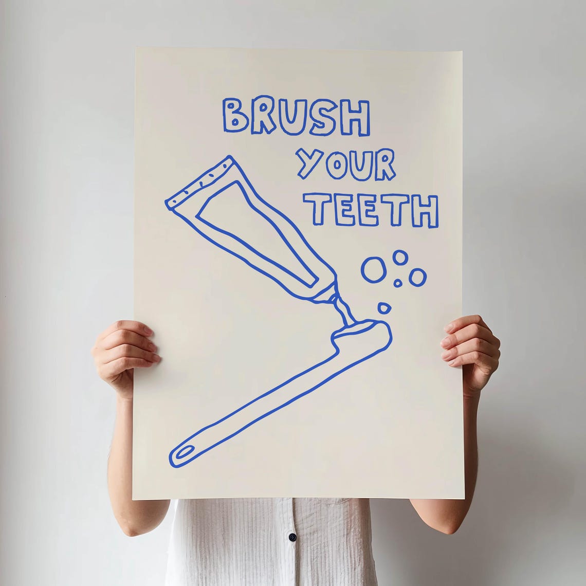 Funny Brush Your Teeth Blue Toothpaste Doodle Bathroom Print - Image 3