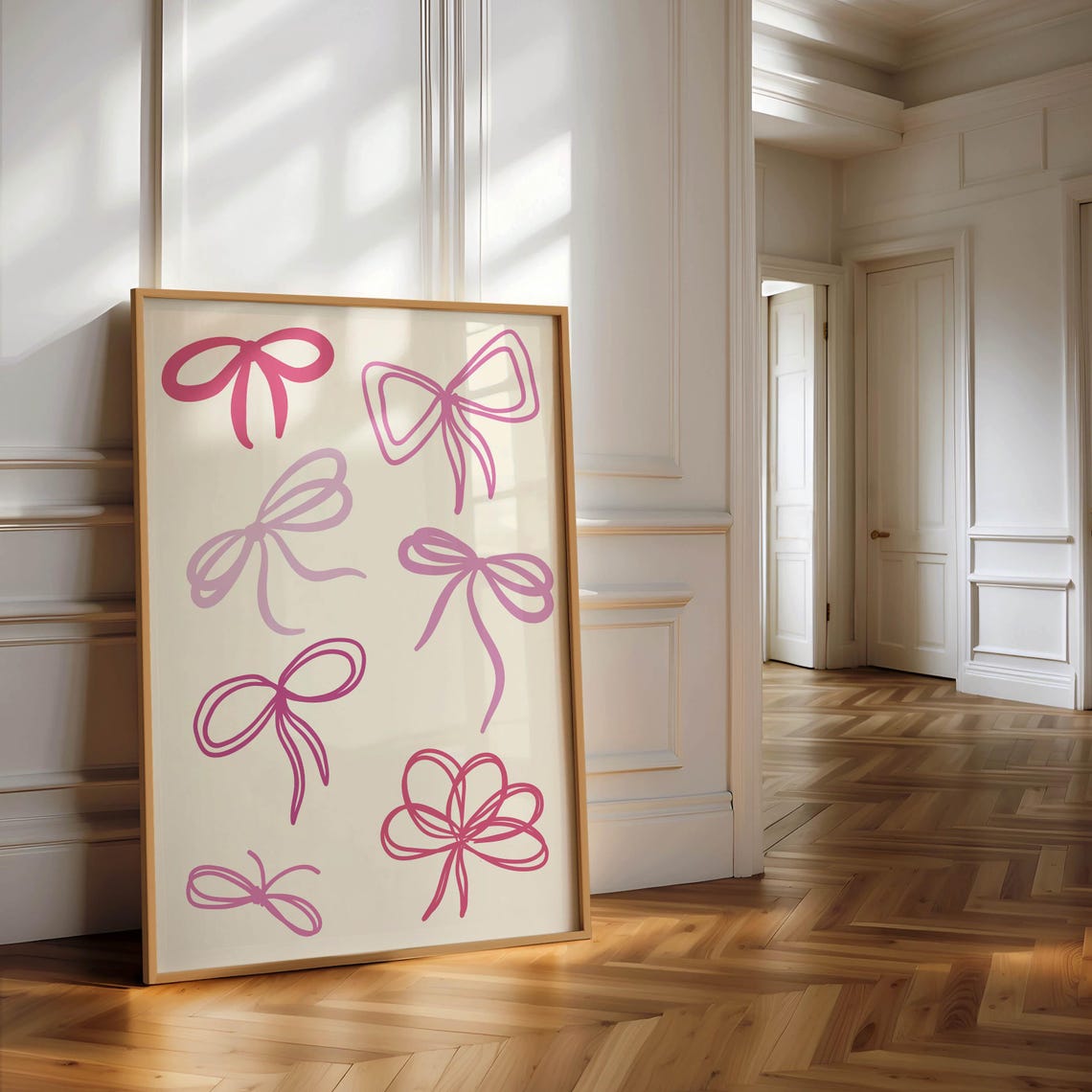Pink Coquette Bow Doodle Art Cute Trendy Bedroom Wall Poster - Image 3