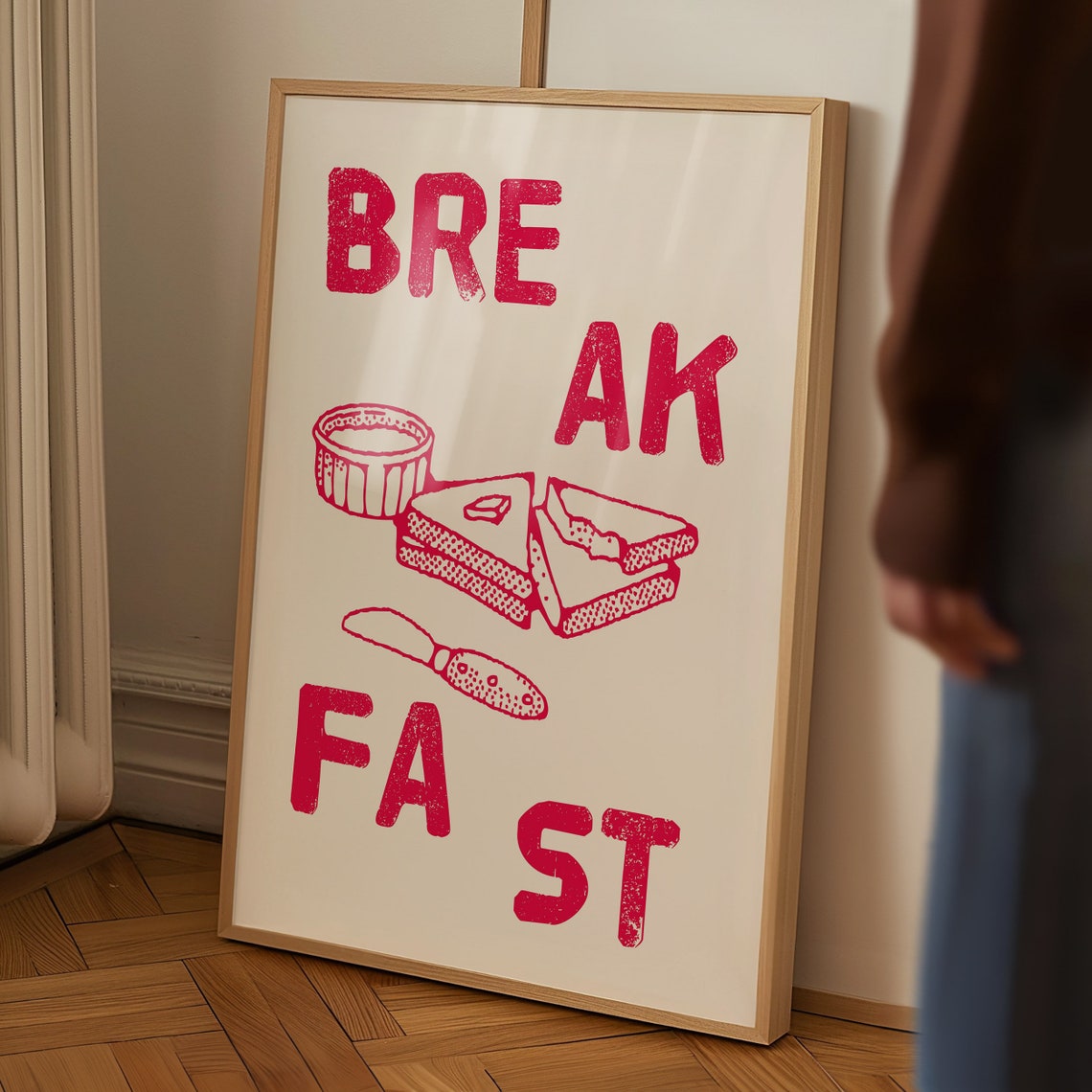 Red Break Fast Lettering Buttered Toast Vintage Breakfast Poster - Image 4