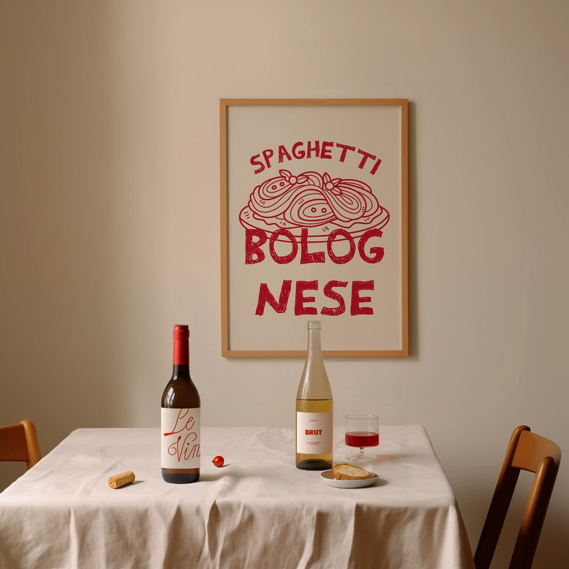 Spaghetti Bolognese Red Line Art Italian Pasta Kitchen Poster - Image 4