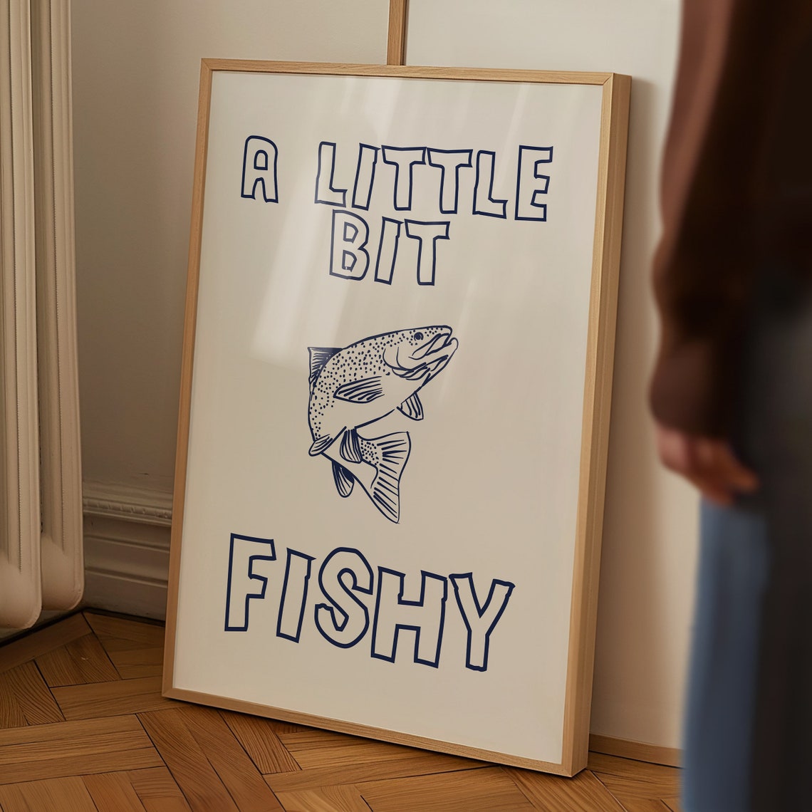 A Little Bit Fishy Navy Fish Illustration Funny Kitchen Poster - Image 5