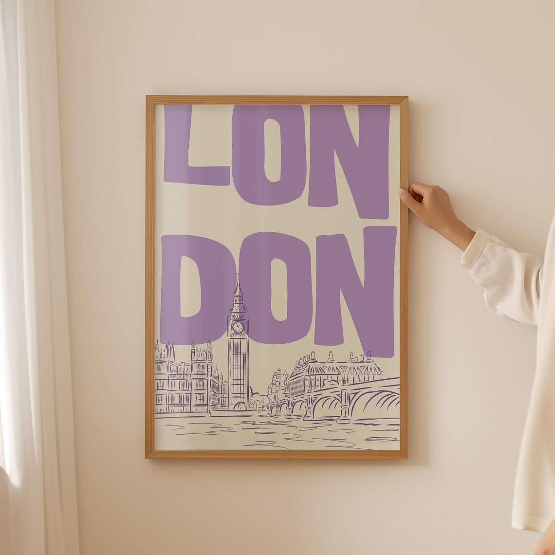 London Big Ben Westminster Sketch Purple Retro City Travel Poster - Image 3
