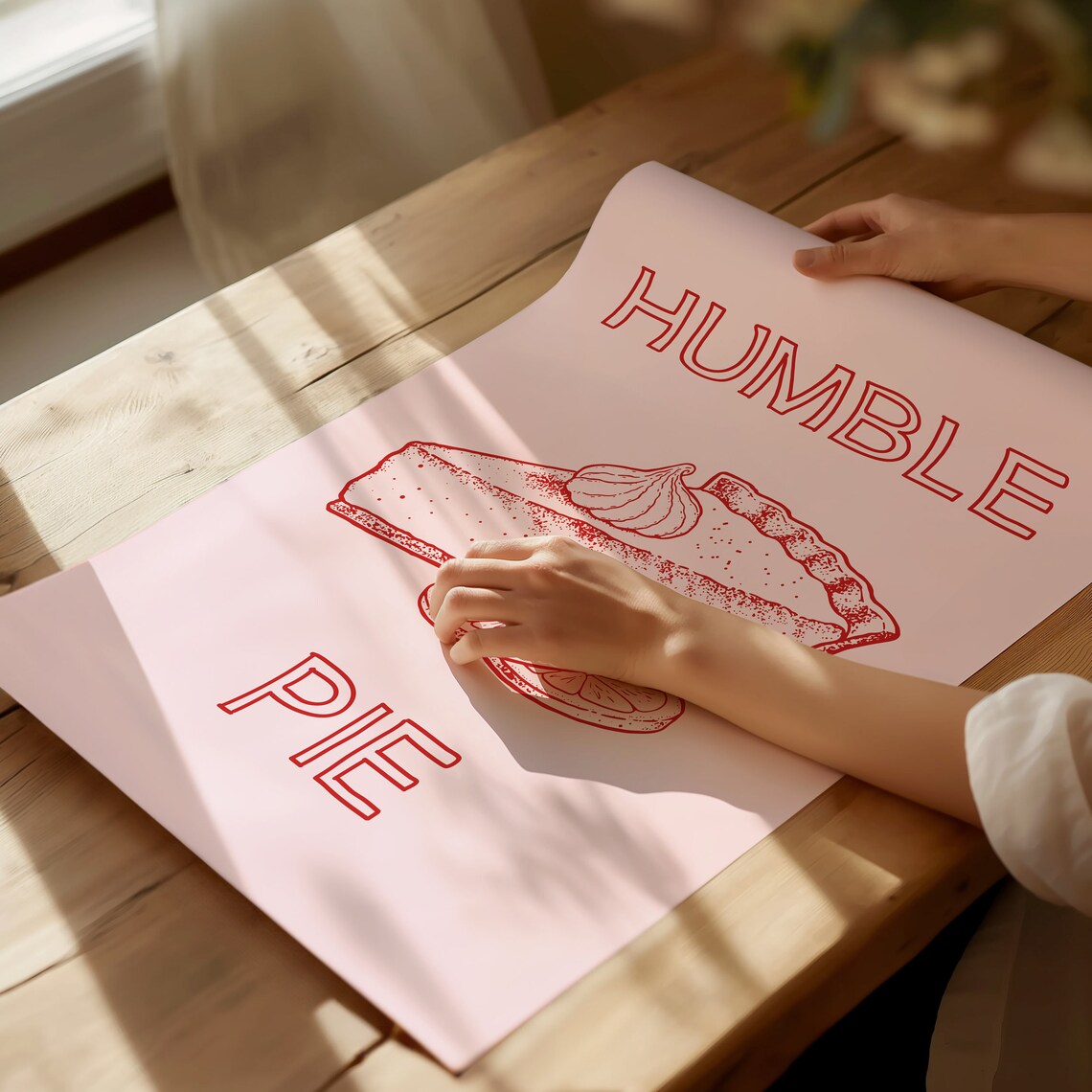 Humble Pie Red Line Art Lemon Slice Vintage Typography Pink Poster - Image 3