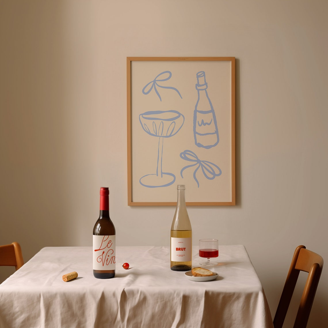 Coquette Champagne Bottle Coupe Glass Blue Line Art Bar Poster - Image 5