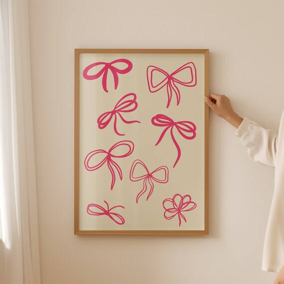 Coquette Bow Print Trendy Bow Art Coquette Poster Cute Bow Poster Retro Prints Pink Bows Print Girly Wall Art Vintage Print Art