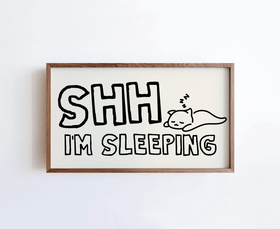 Shh Im Sleeping Cute Sleeping Kitty Black Outline Funny Cat Poster - Image 3