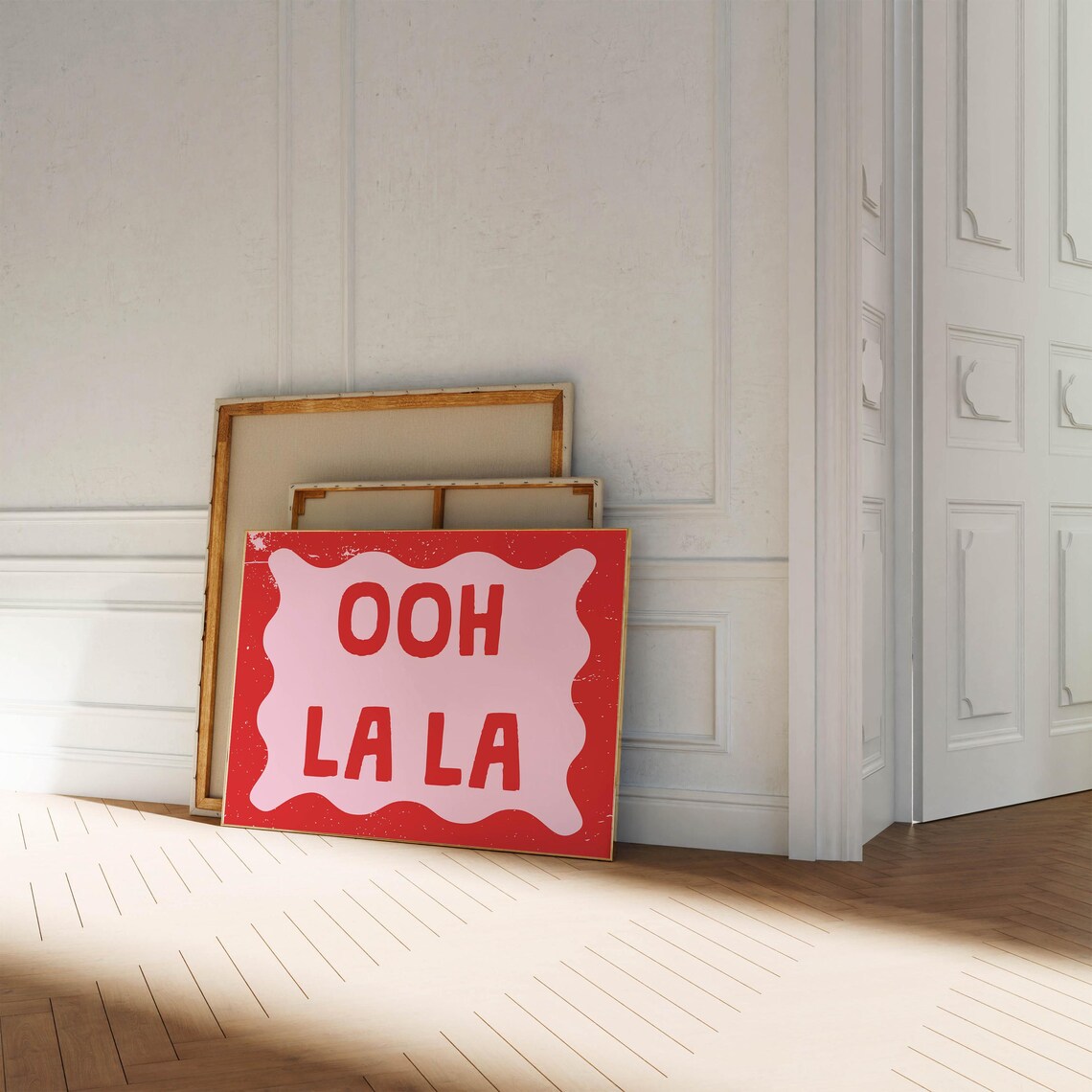 Adorable Ooh La La French Quote Red Wavy Border Retro Wall Art - Image 3