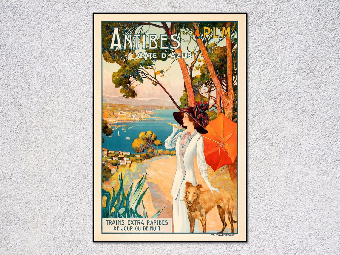 Antibes Cote d'Azur Vintage Travel Poster, French Riviera