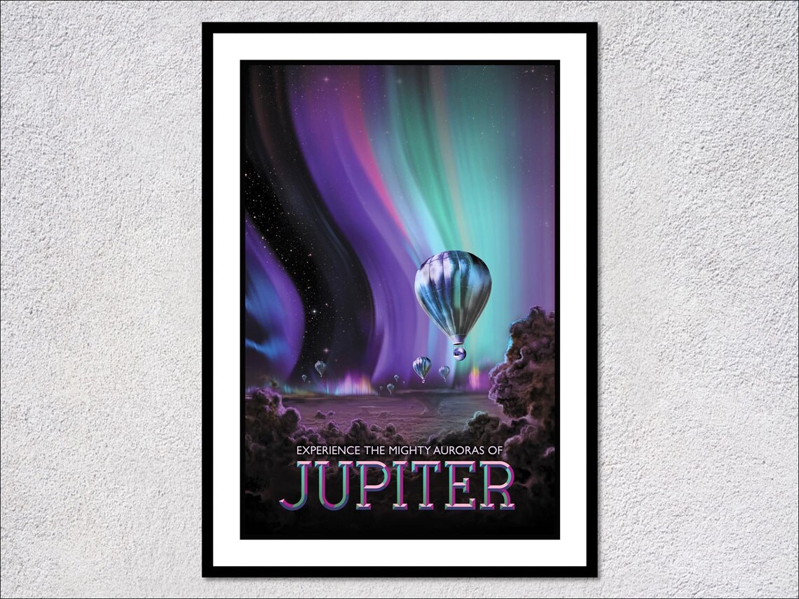 Jupiter Auroras Retro Futuristic Travel Poster