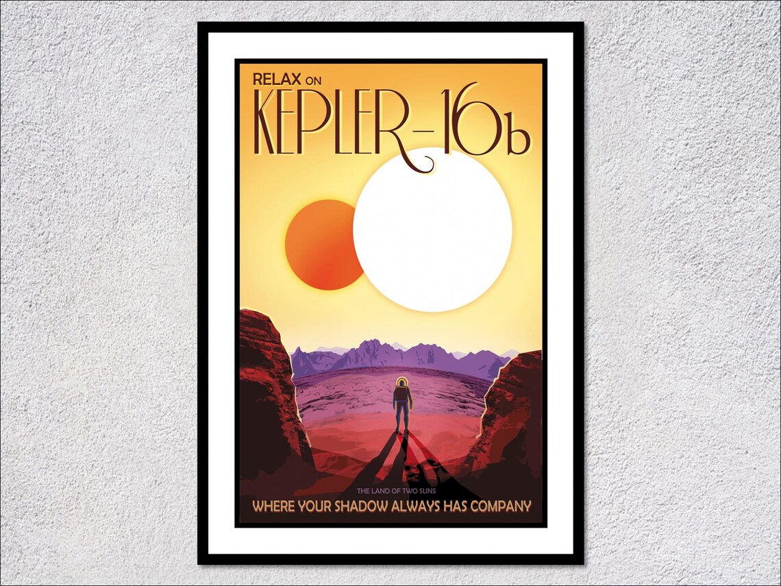 Kepler 16b Retro Futuristic Travel Art Print