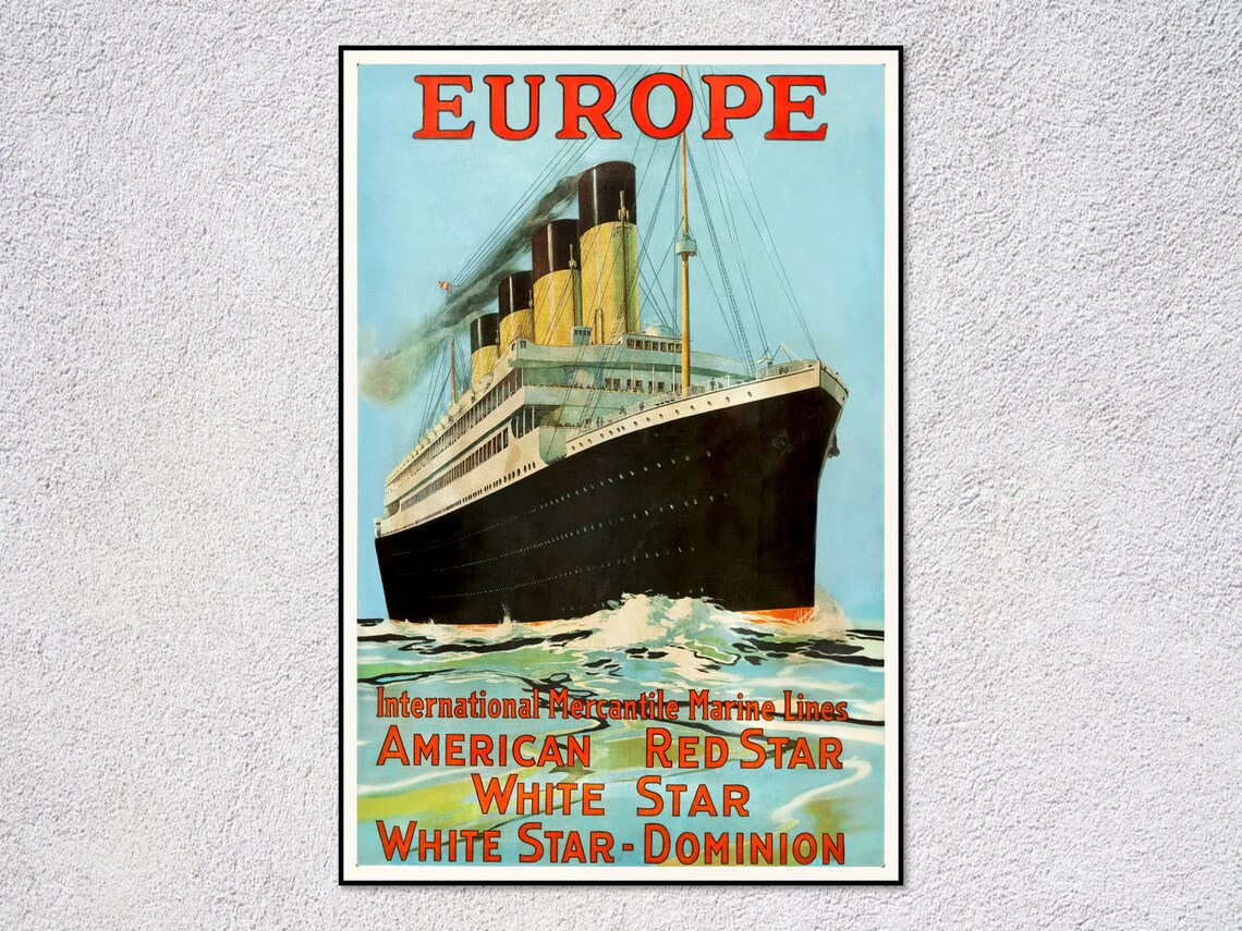 White Star Line Europe to America Vintage Travel Poster