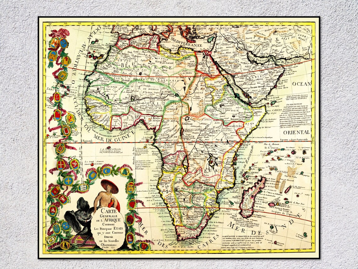 Africa 1735 Historical Map, Vintage Travel Poster