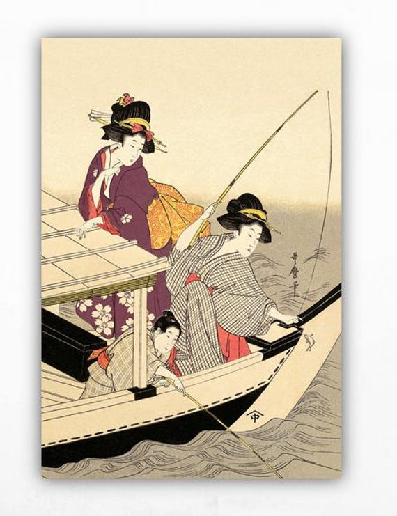 Fishing Boats Under Rygoku Bridge Kitagawa Utamaro Print Japanese Ukiyo E Art Edo Woodblock