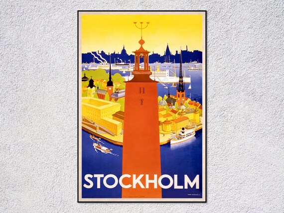 Stockholm Vintage Travel Poster, Retro Sweden Decor