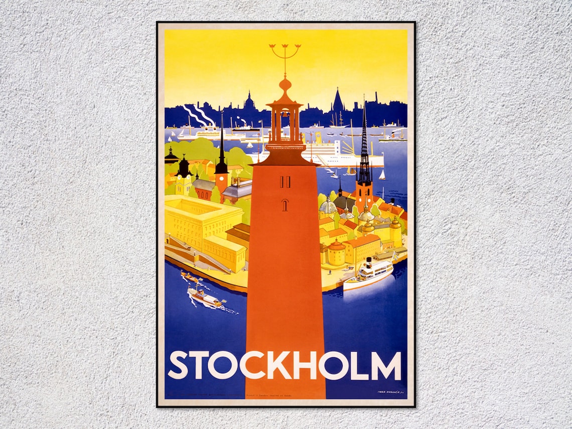 Stockholm Vintage Travel Poster, Retro Sweden Decor