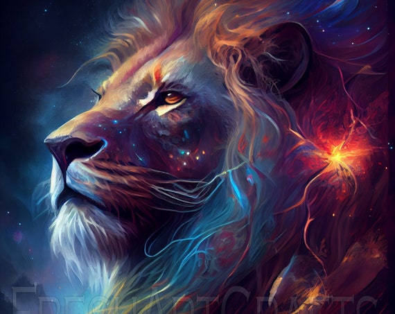 Cosmic Lion Art Print, Animal Home Decor