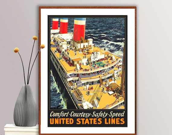 United States Lines Vintage Travel Poster Poster Paper Or Print Gift Idea Wall Decor