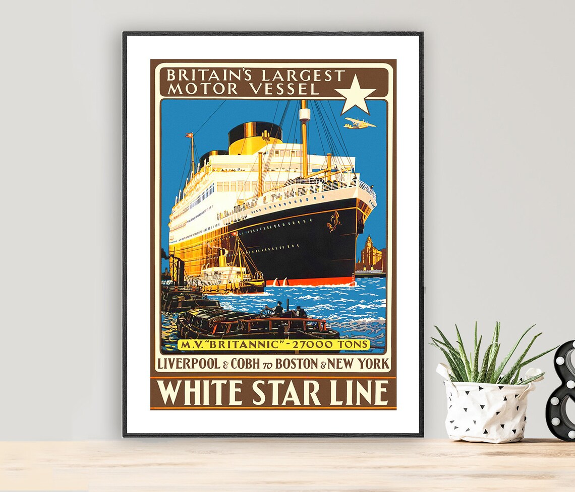 Britain's Largest Motor Vessel, White Star Line Travel Poster