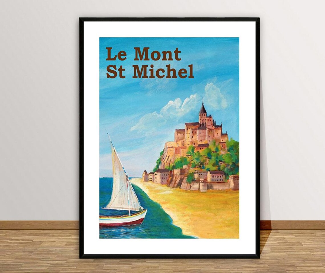 Le Mont Saint Michel Normandy Abbey Sailboat Vintage Travel Poster - Image 2