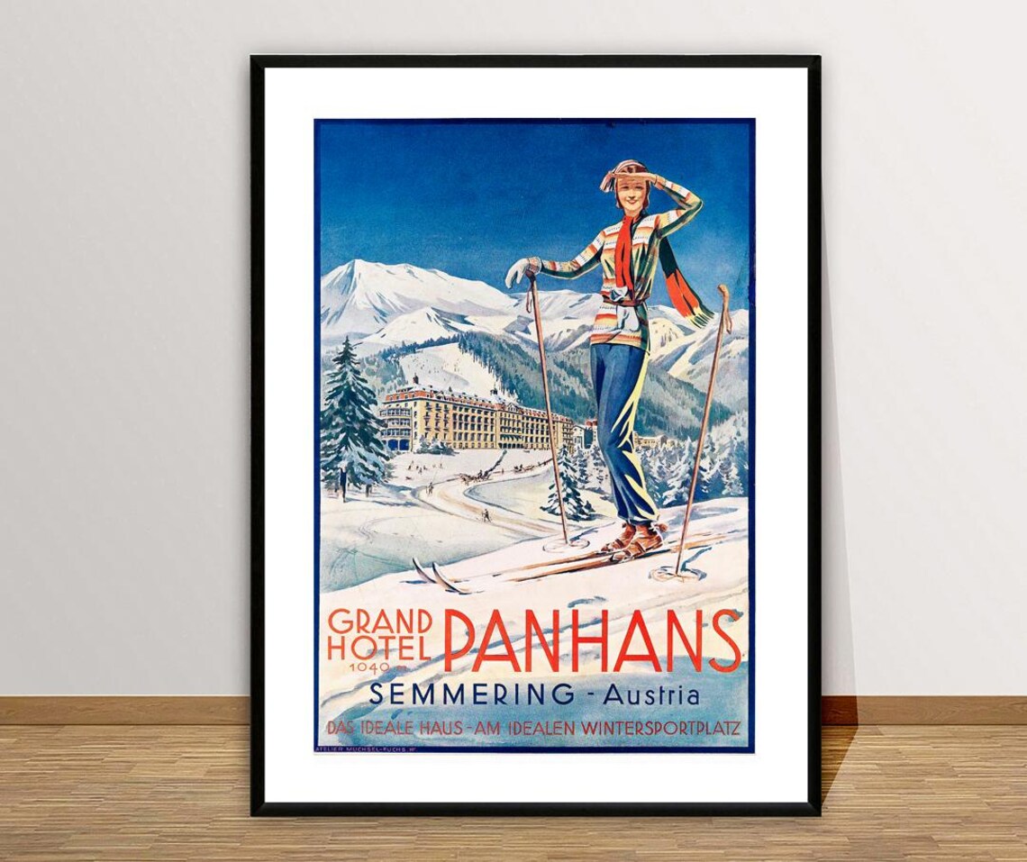 Grand Hotel Panhans Semmering Austria Vintage Ski Resort Travel Poster - Image 3