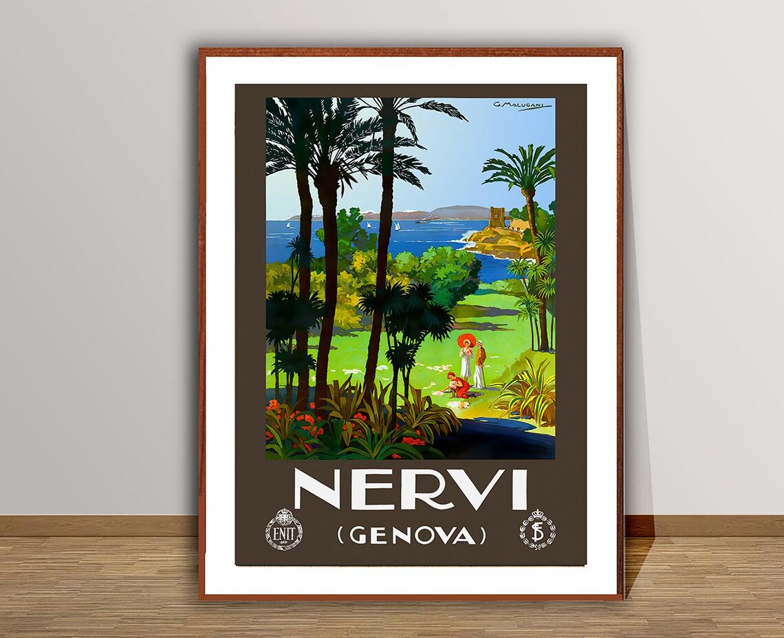 Nervi Genova Italy ENIT Palm Garden Sea Vintage Travel Poster - Image 2