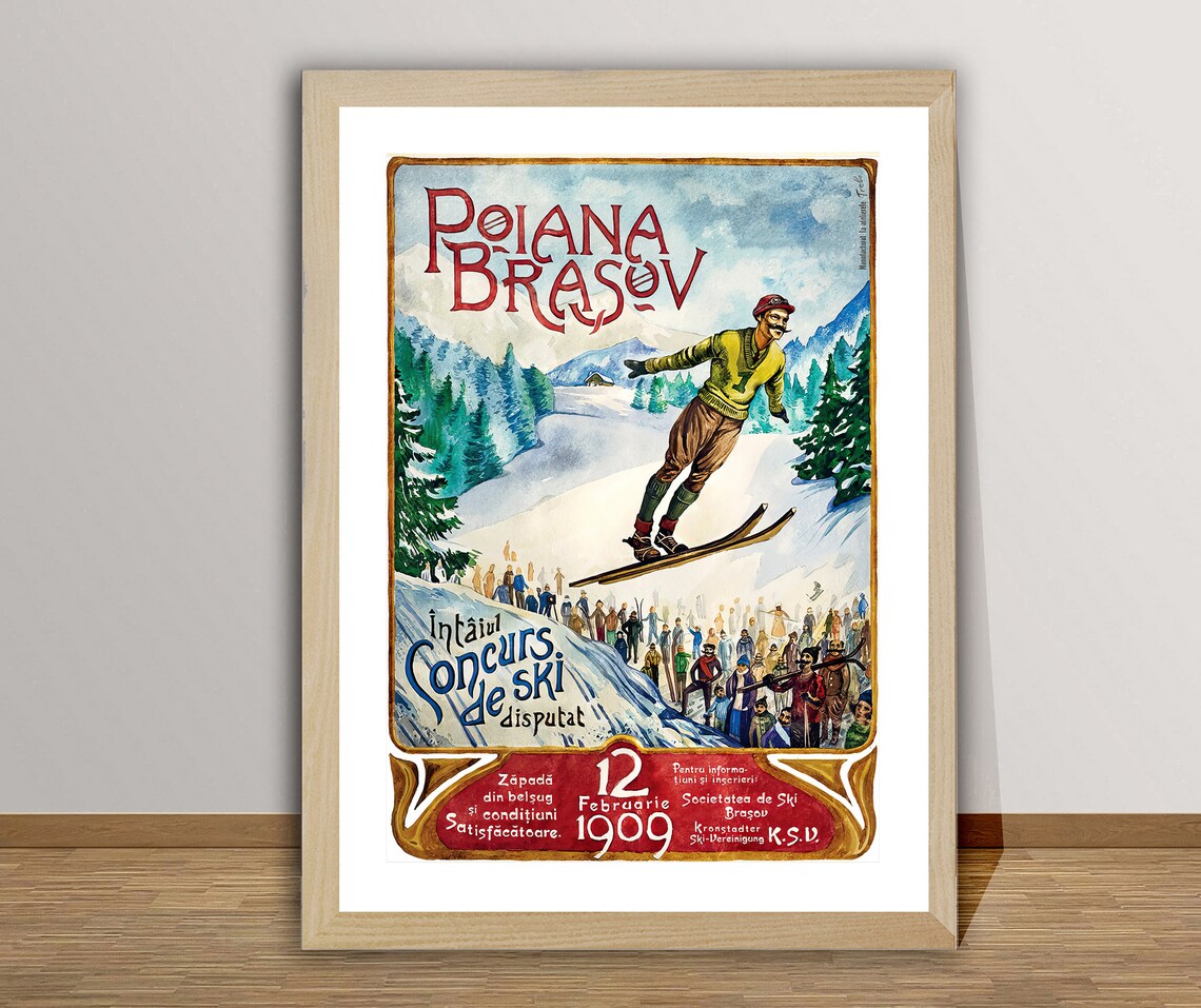 Poiana Brasov Romania 1909 First Ski Contest Vintage Snow Poster - Image 2