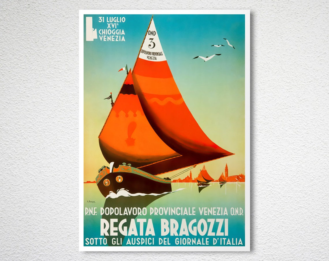 Regata Bragozzi Venice Lagoon Orange Sailed Racing Boat Vintage Poster - Image 2
